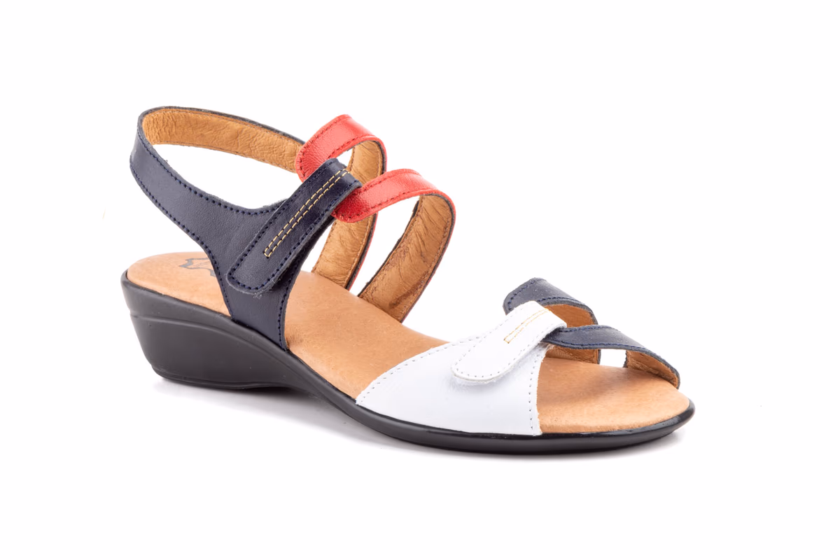 Sandalias Mujer Piel Blanco Rojo Marino Cuña