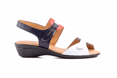 Sandalias Mujer Piel Blanco Rojo Marino Cuña - 3