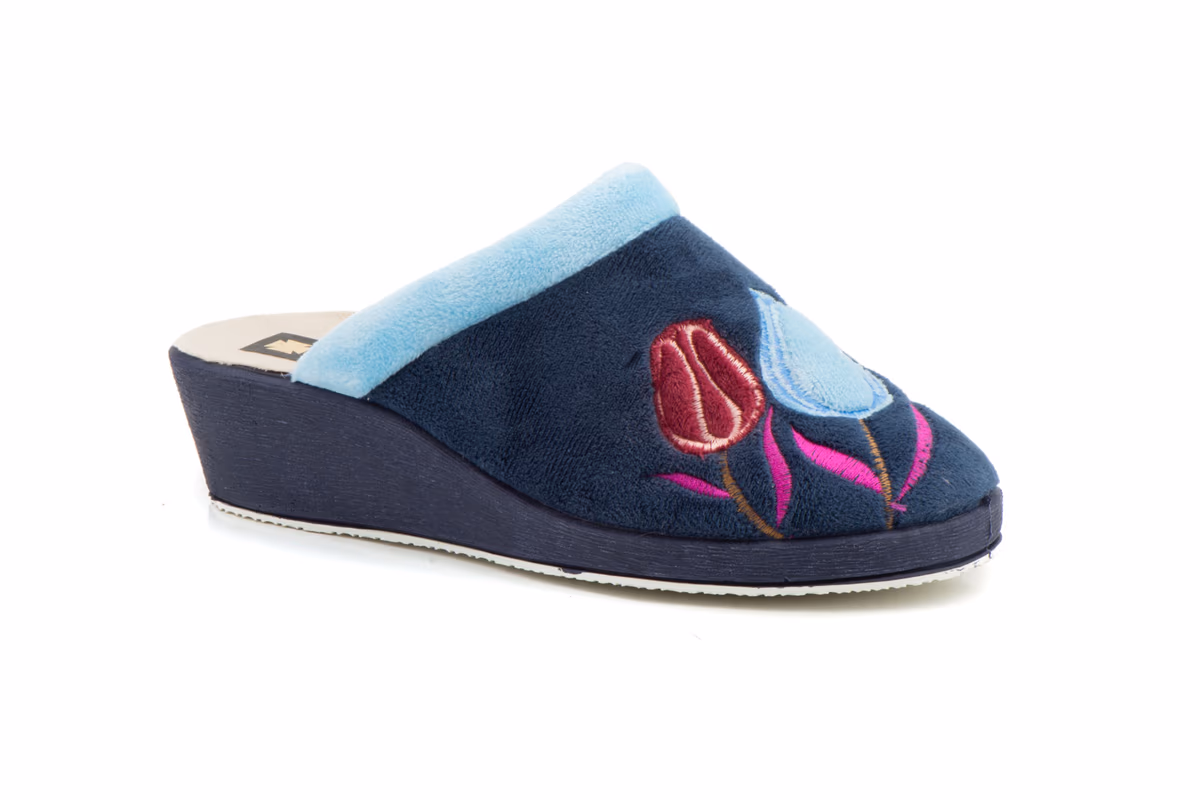 Zapatillas Casa Mujer Paño Marino Tulipanes