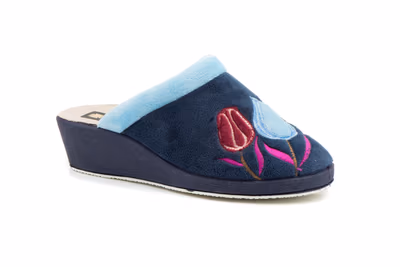 Zapatillas Casa Mujer Paño Marino Tulipanes