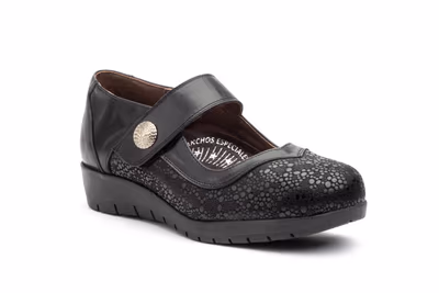 Zapatos Mujer Piel Negro Licra Cuña - 2