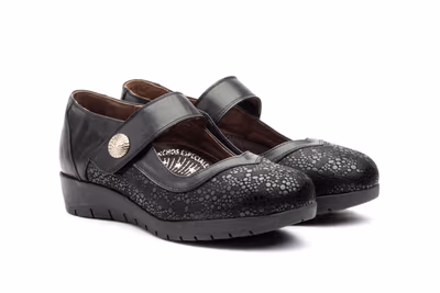 Zapatos Mujer Piel Negro Licra Cuña - 5