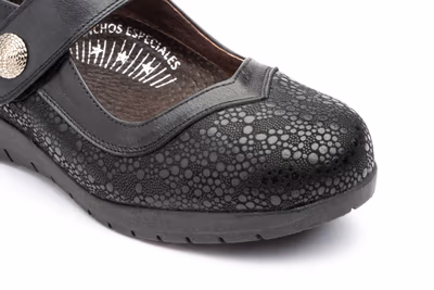 Zapatos Mujer Piel Negro Licra Cuña - 6