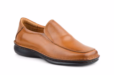 Zapatos Hombre Piel Coñac Elásticos Suela Cosida