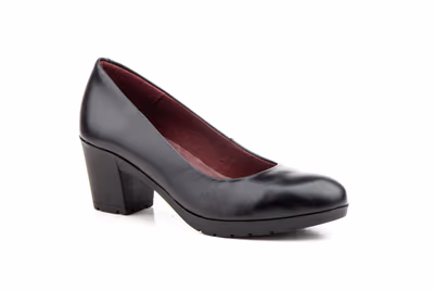 Zapatos Salón Mujer Piel Napa Negra Tacón Ancho - 2