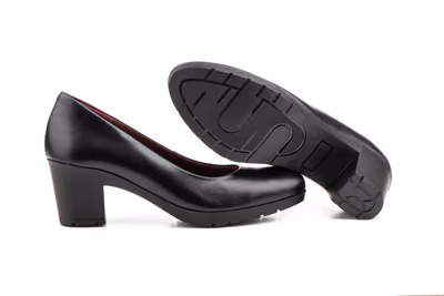 Zapatos Salón Mujer Piel Napa Negra Tacón Ancho - 4