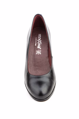 Zapatos Salón Mujer Piel Napa Negra Tacón Ancho - 5