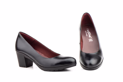 Zapatos Salón Mujer Piel Napa Negra Tacón Ancho