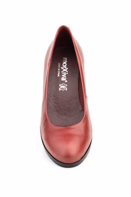 Zapatos Salón Mujer Piel Napa Burdeos Tacón Ancho - 5