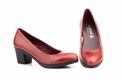 Zapatos Salón Mujer Piel Napa Burdeos Tacón Ancho