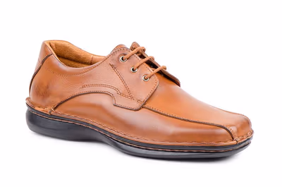 Zapatos Hombre Piel Coñac Cordones Suela Cosida