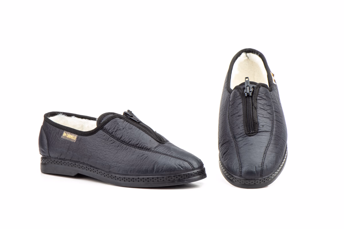 Zapatillas Mujer Naylon Negro Borreguillo Cremallera