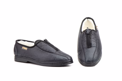 Zapatillas Mujer Naylon Negro Borreguillo Cremallera