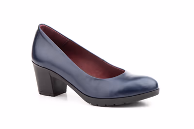 Zapatos Salón Mujer Piel Marino Tacón Ancho - 2