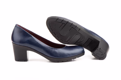 Zapatos Salón Mujer Piel Marino Tacón Ancho - 4