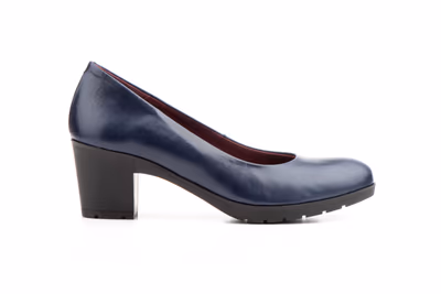 Zapatos Salón Mujer Piel Marino Tacón Ancho - 3