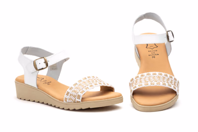 Sandalias Mujer Piel Blanco Yute Hebilla Gel Cuña