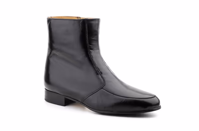 Botín Hombre Piel Negro Cremallera Suela de Cuero