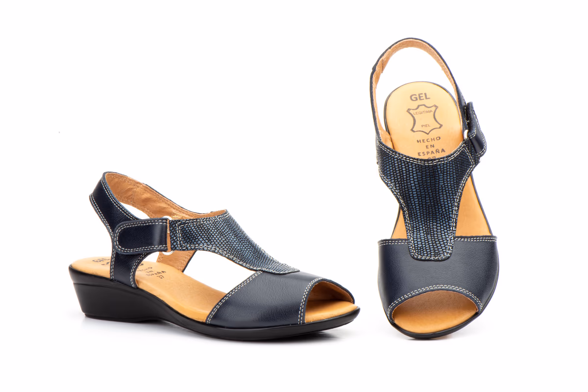 Sandalias Mujer Piel Marino Velcro