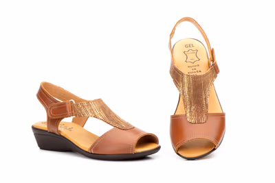 Sandalias Mujer Piel Cuero Cuña