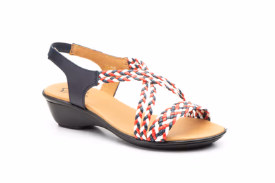 Sandalias Mujer Trenzado Piel Azul Blanco Rojo - 2