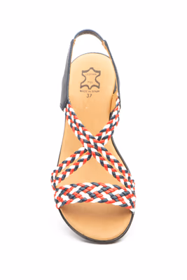 Sandalias Mujer Trenzado Piel Azul Blanco Rojo - 4