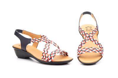 Sandalias Mujer Trenzado Piel Azul Blanco Rojo