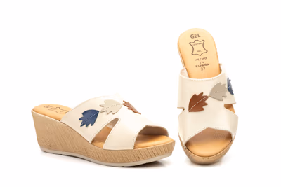 Zuecos Mujer Piel Beige Planta Gel Cuña