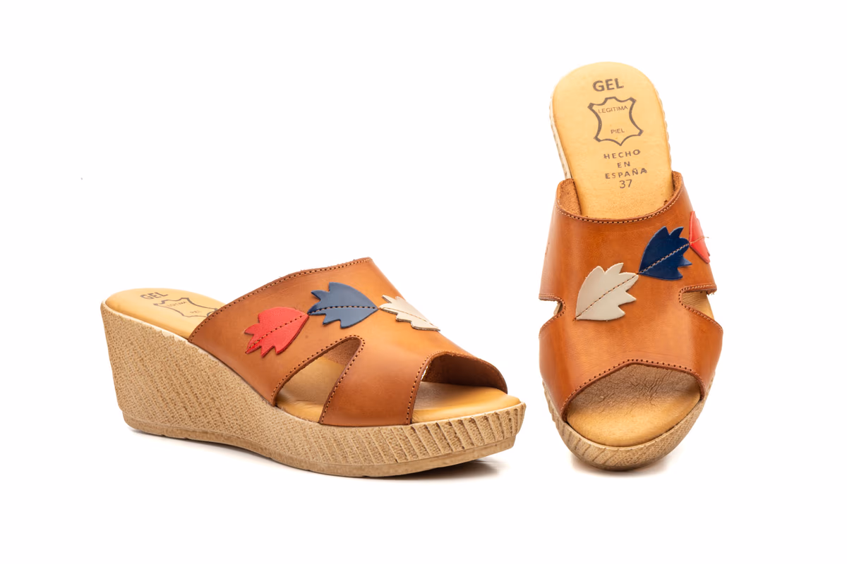 Zuecos Mujer Piel Cuero Planta Gel Cuña