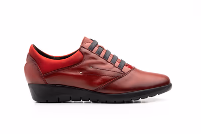 Zapatos Mujer Piel Burdeos Elásticos - 4