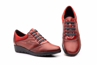 Zapatos Mujer Piel Burdeos Elásticos