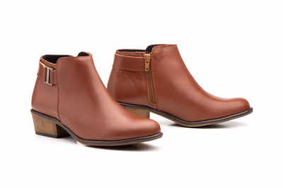 Botín Mujer Piel Cuero Hebilla Tacón