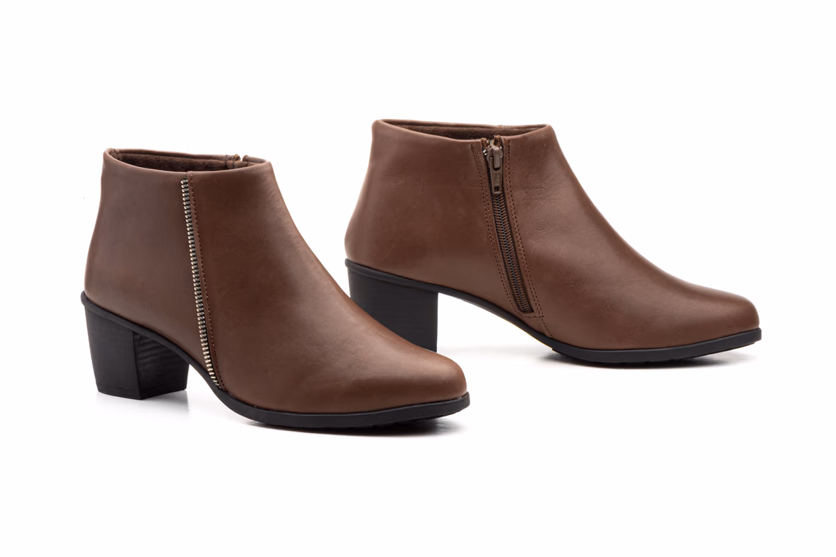 Botín Mujer Piel Marrón Cremallera