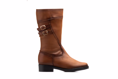 Bota Mujer Piel Cuero Hebillas - 3