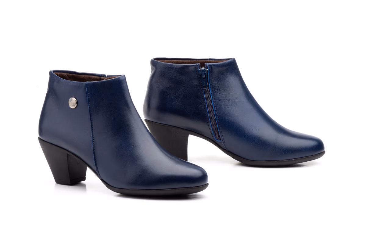 Botines Mujer Piel Marino Tacón Cremallera