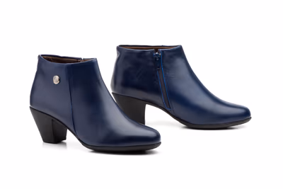 Botines Mujer Piel Marino Tacón Cremallera