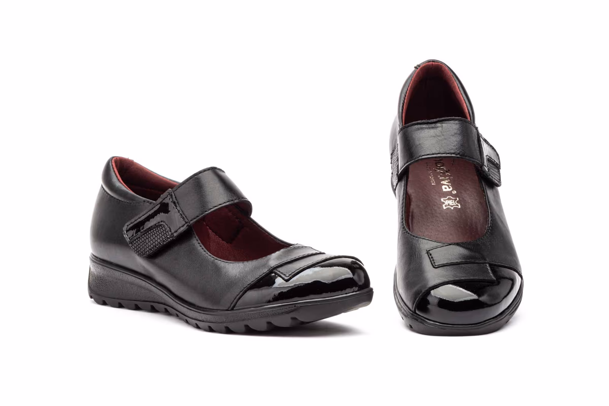 Zapatos Mujer Piel Negro Tipo Velcro