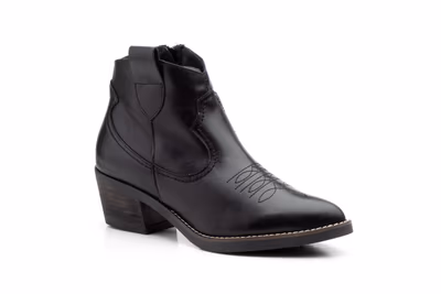 Botín Campero Mujer Piel Negro Tacón Cubano - 2