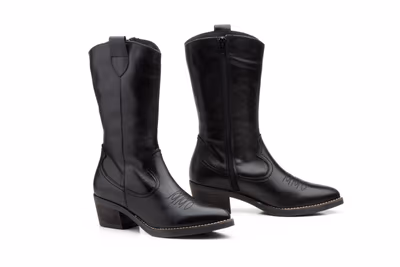 Botas Camperas Mujer Piel Napa Negra Tacón Cubano