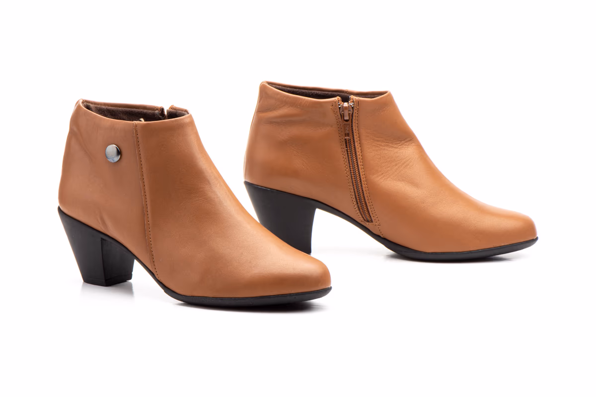 Botines Mujer Piel Cuero Tacón Cremallera