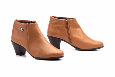 Botines Mujer Piel Cuero Tacón Cremallera