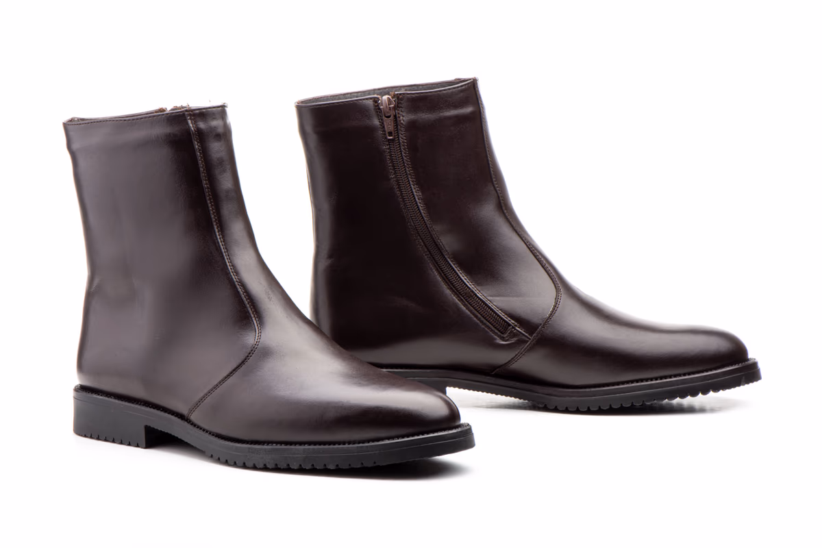 Botines Hombre Piel Marrón Cremallera Boreguillo Pelo