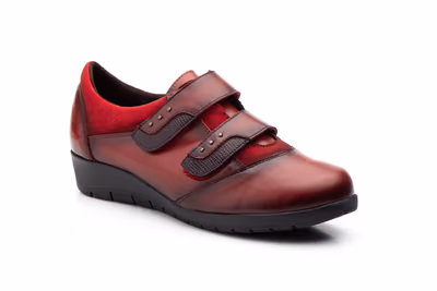 Zapatos Mujer PIel Burdeos Tipo Velcros - 2