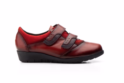 Zapatos Mujer PIel Burdeos Tipo Velcros - 4