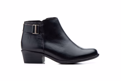 Botín Mujer Piel Negro Hebilla Tacón - 4