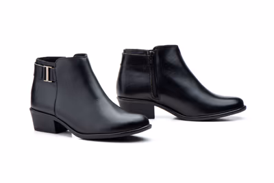 Botín Mujer Piel Negro Hebilla Tacón