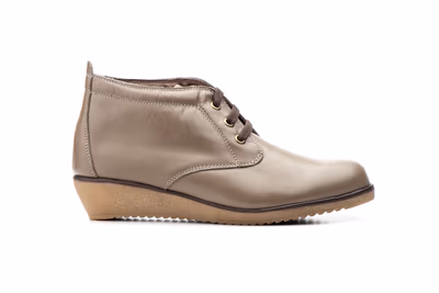 Botín Mujer Piel Taupe Cordones - 4