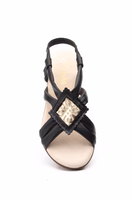 Sandalias Mujer Tubular Piel Negro Plata Planta Gel - 5