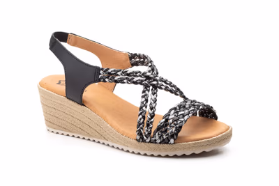 Sandalias Mujer Trenzado Negro Plata Cuña  - 2