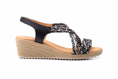 Sandalias Mujer Trenzado Negro Plata Cuña  - 4